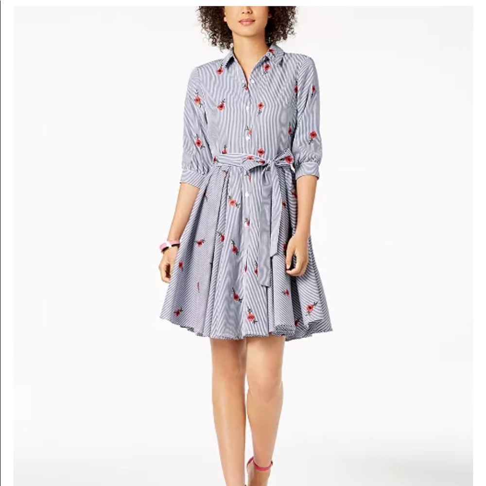 Betsey Johnson Embroidered Striped Shirt Dress